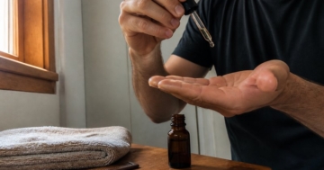 Bartöl mit Pipette über der offenen Handfläche